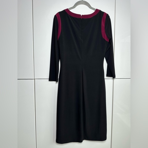 Lauren Ralph Lauren Knit Jersey Dress Black Burgundy Trim Size 4 Ruching - Picture 5 of 8
